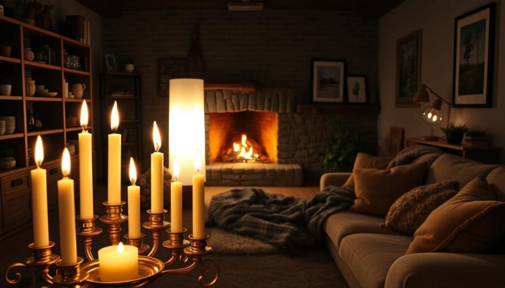 hygge home decor with scented candles
