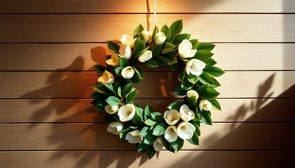 indoor magnolia wreath decor