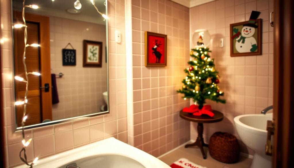 kid-friendly guest bathroom Christmas decor