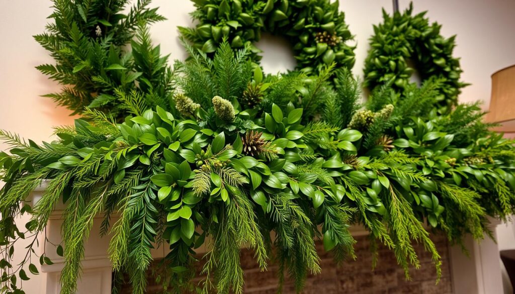 layered mantel greenery