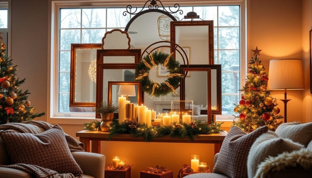 layering mirrors for holiday decor