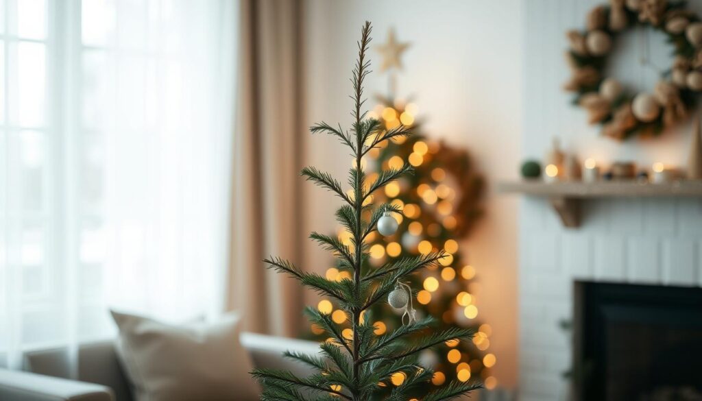 minimalist christmas tree with sparse ornaments