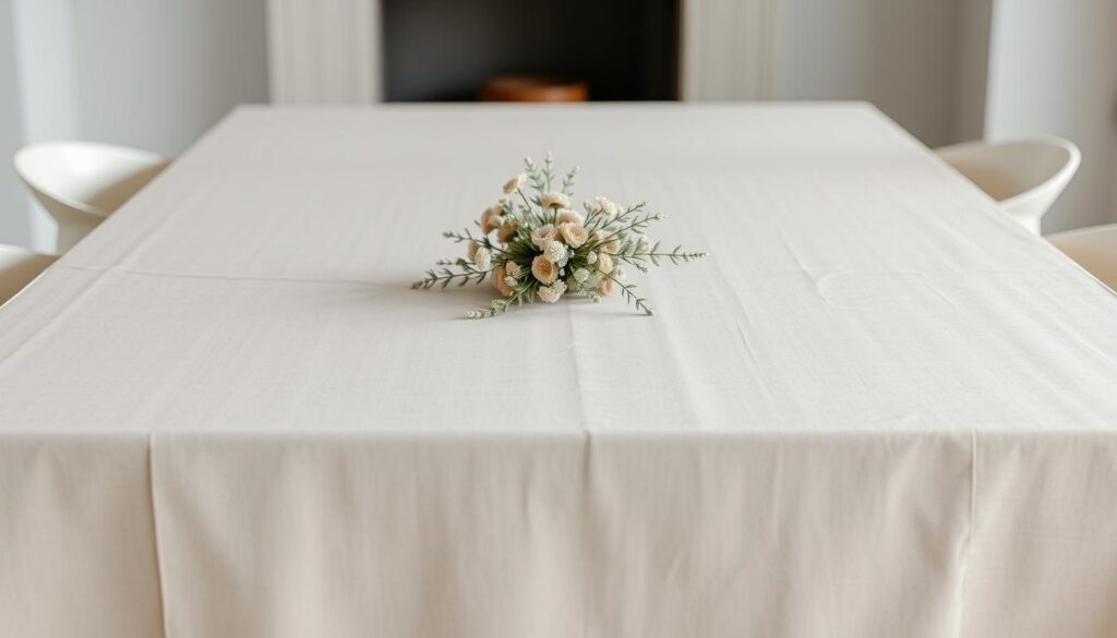 minimalist dining table with neutral linens