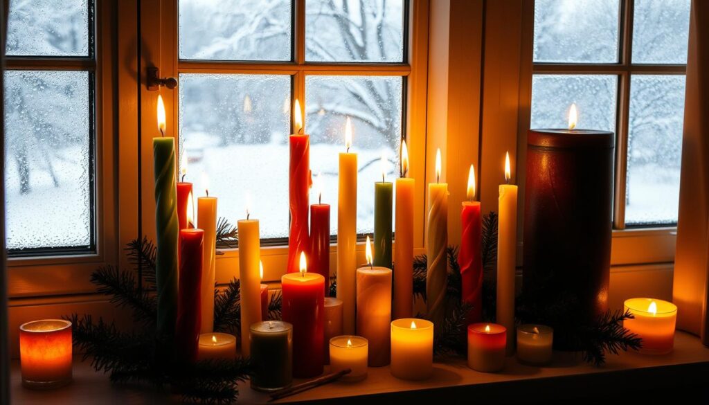 mismatched candle lights display