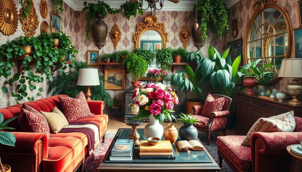 mix maximalist decor with plants