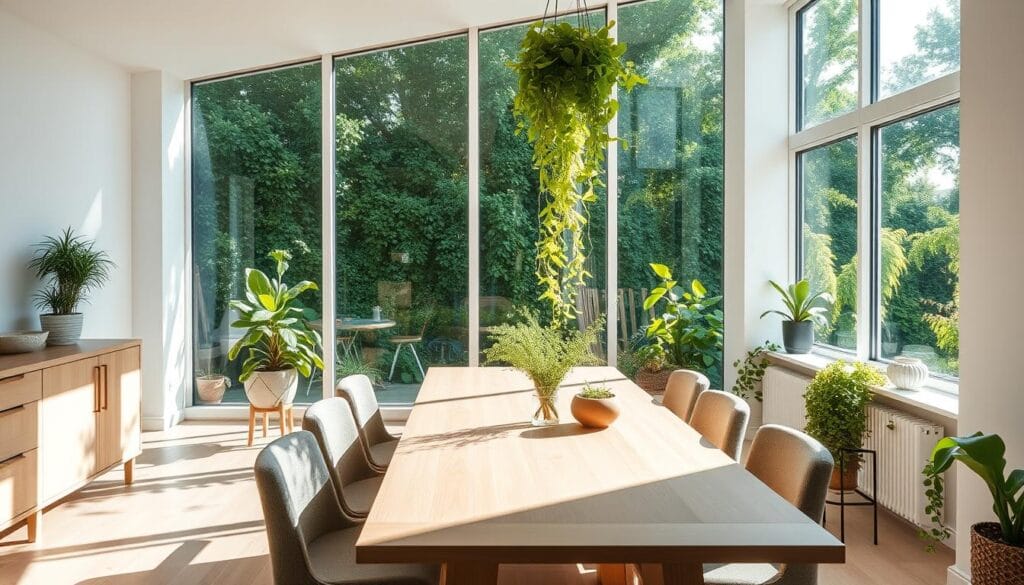 modern dining room decor with plants