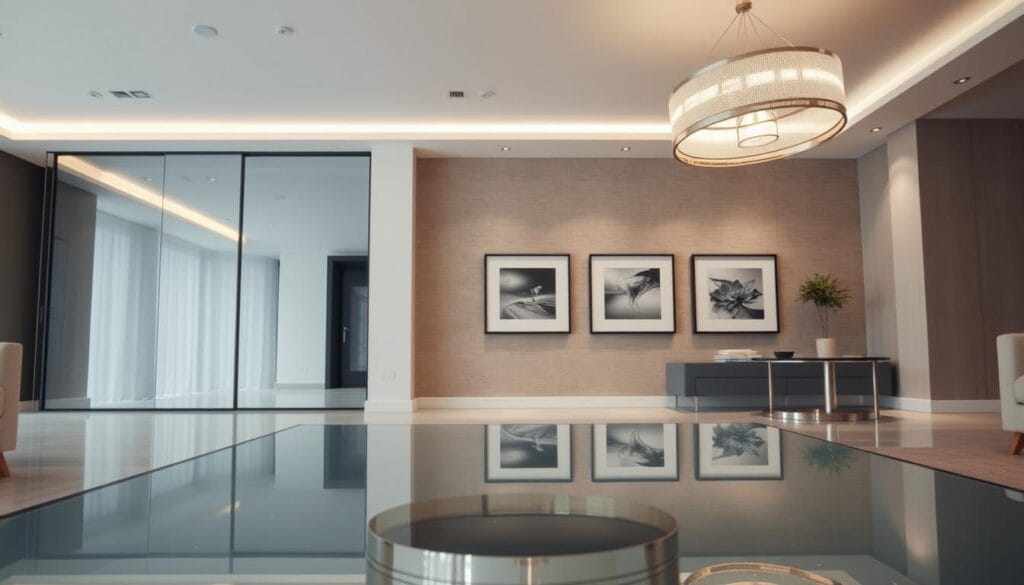modern interior design with reflective surfaces