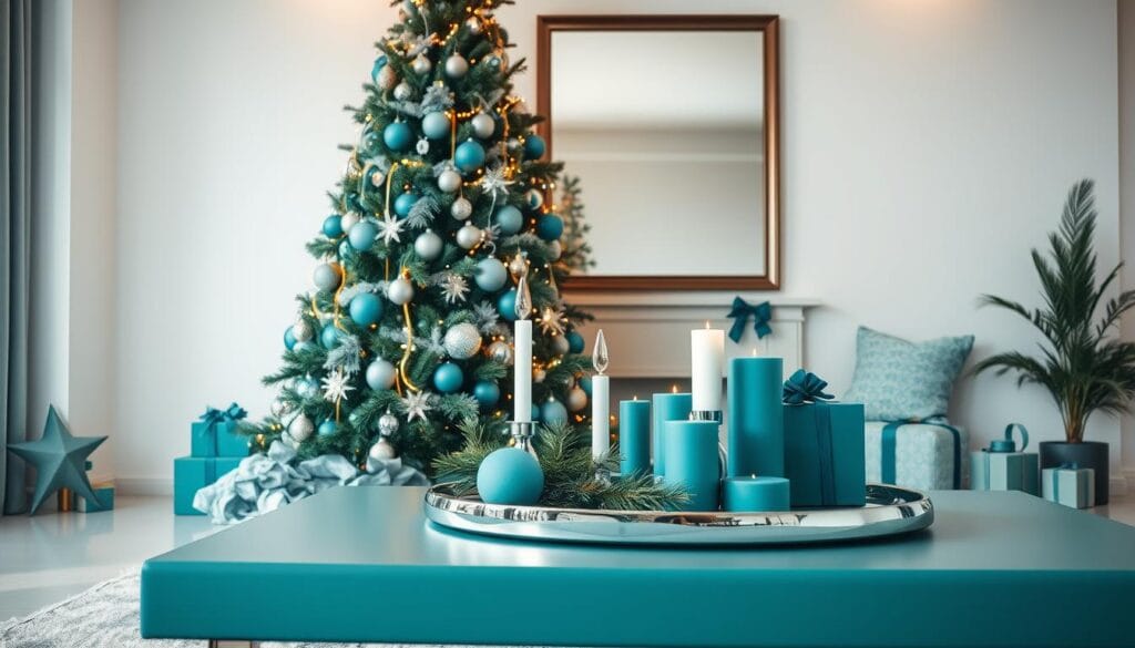 modern teal Christmas decor