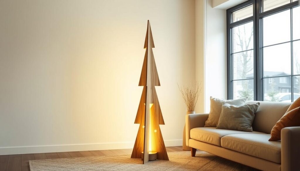 modern wooden Christmas tree lamp with smart lights