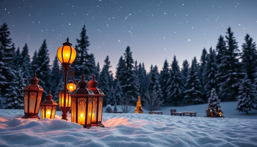 outdoor Christmas lantern display