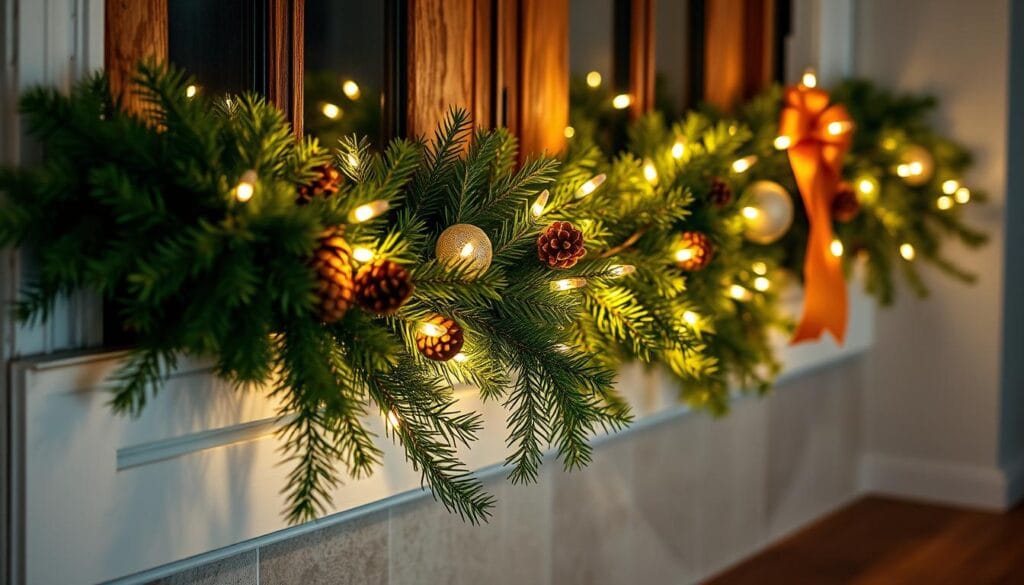 pine garland window decor