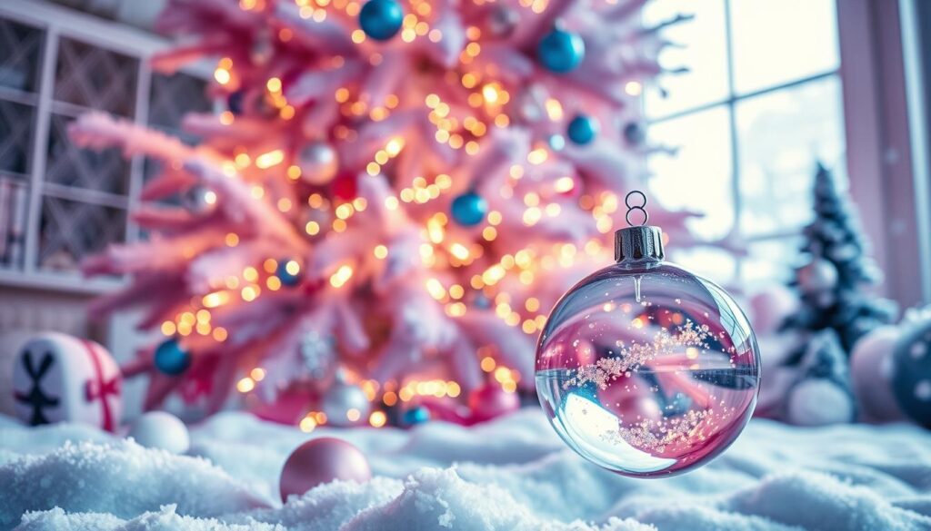 pink and blue christmas tree decorations