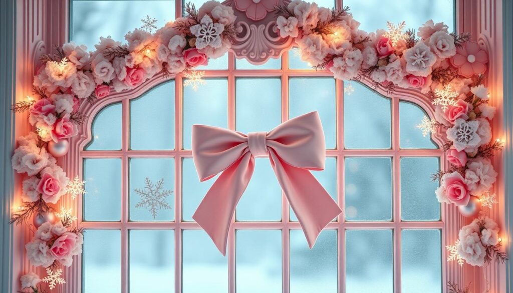 pink holiday window decor