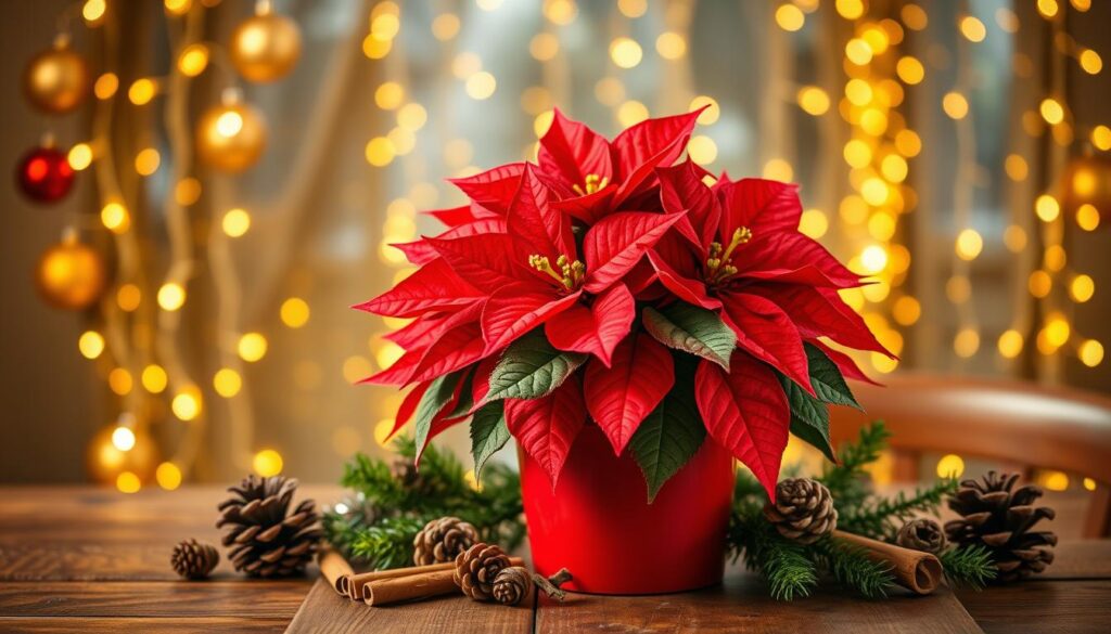 potted poinsettia table centerpiece
