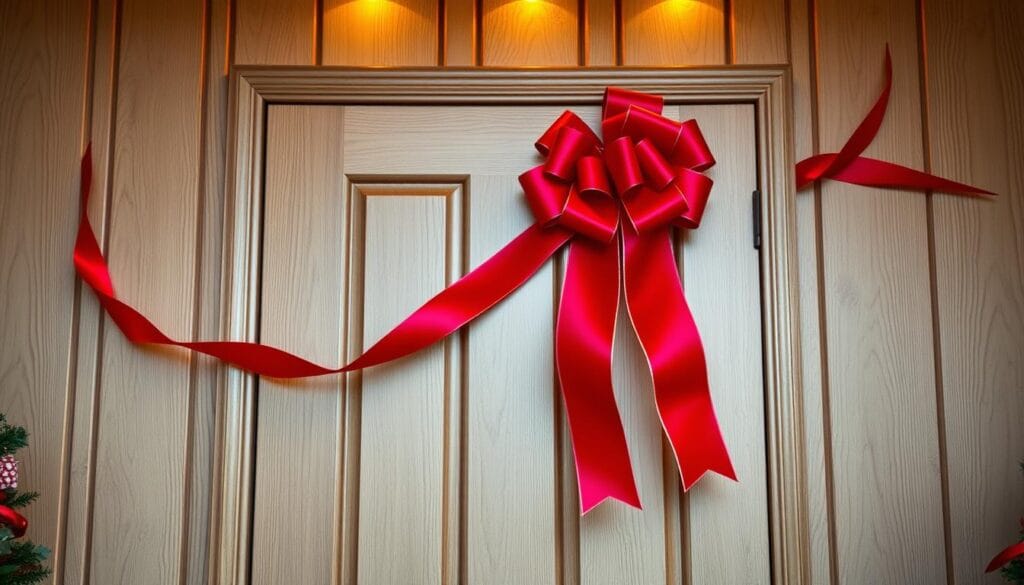 red ribbon door decor