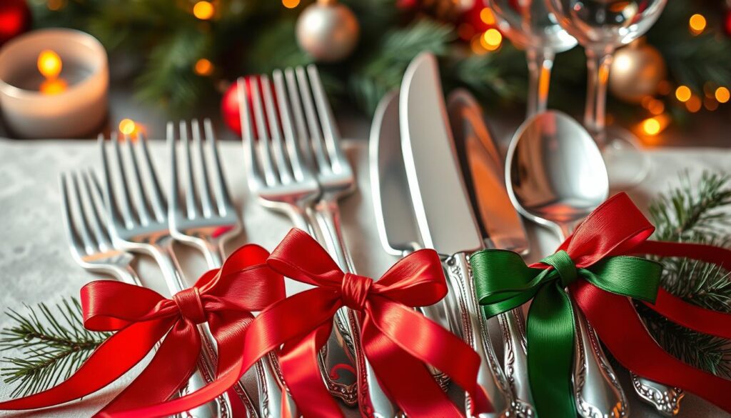 ribbon-tied silverware christmas decorations