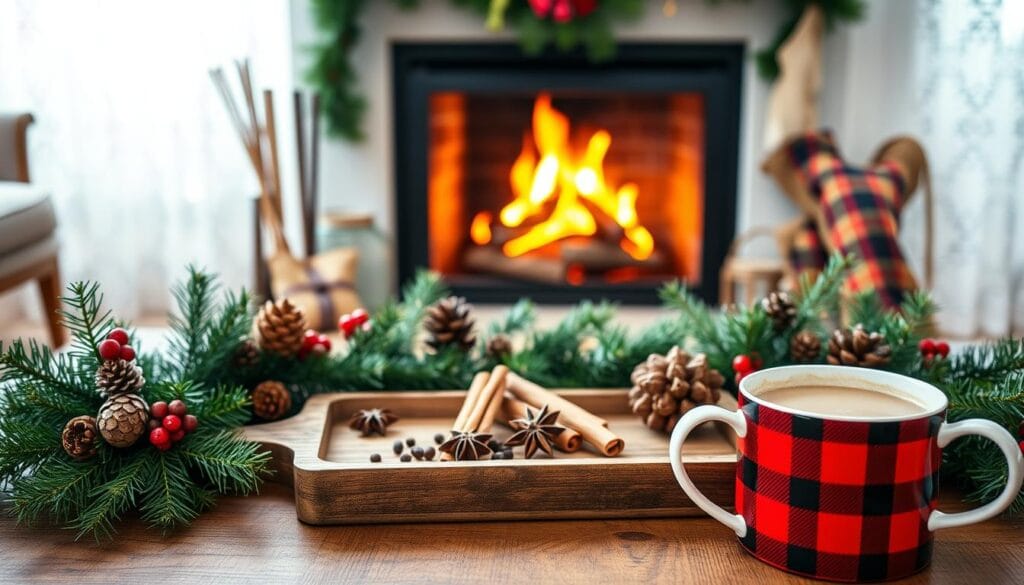 rustic Christmas coffee table decor