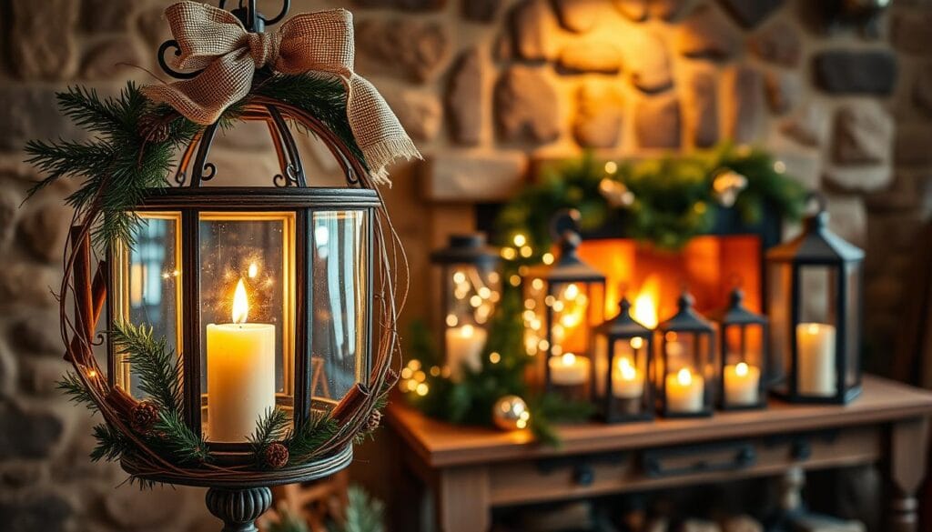 rustic Christmas lantern decor