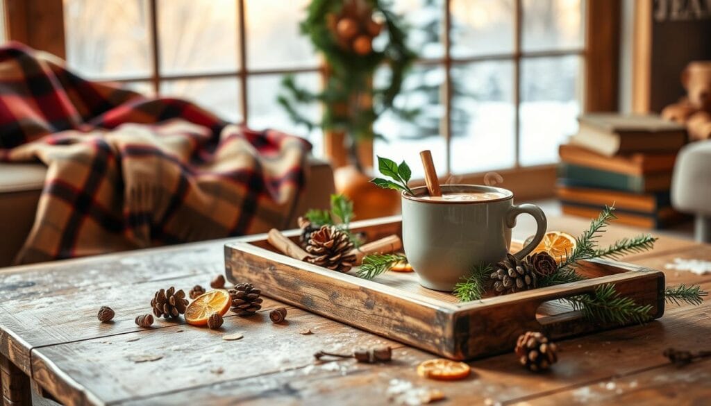 rustic christmas coffee table accents