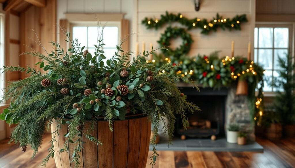 rustic greenery Christmas decor