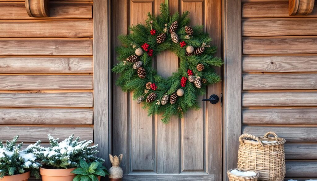 rustic holiday door with natural elements