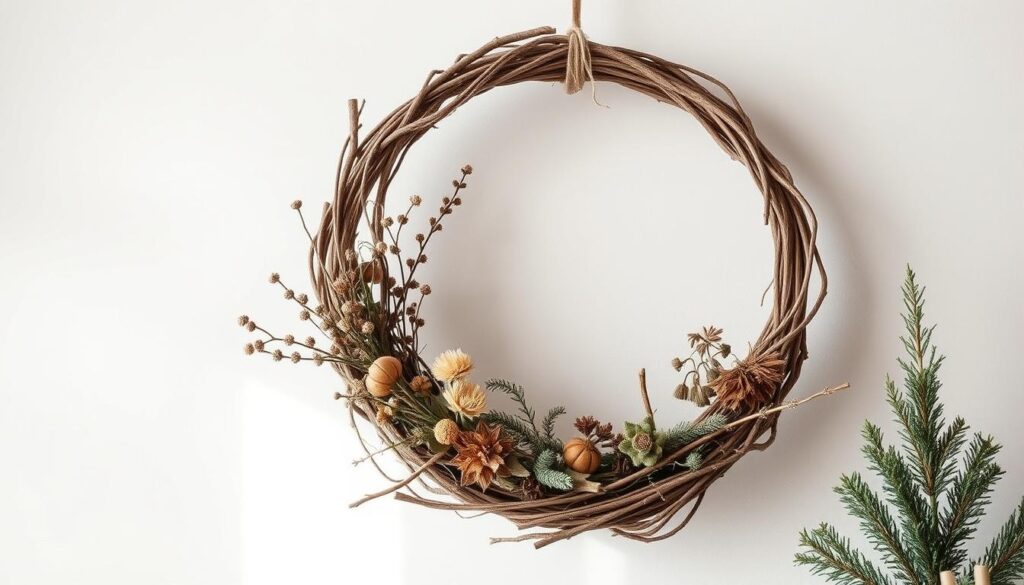 rustic hoop wreath with natural materials