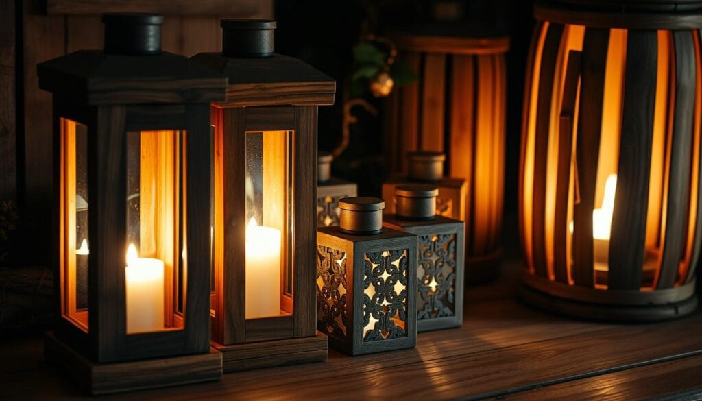rustic wooden lanterns