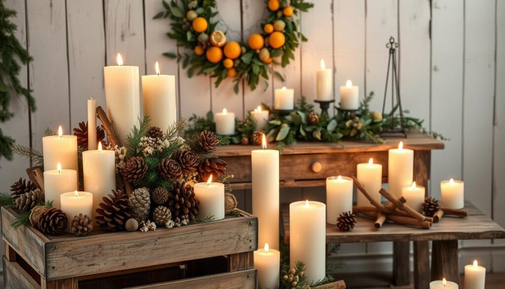 shabby chic christmas decor with scented candles