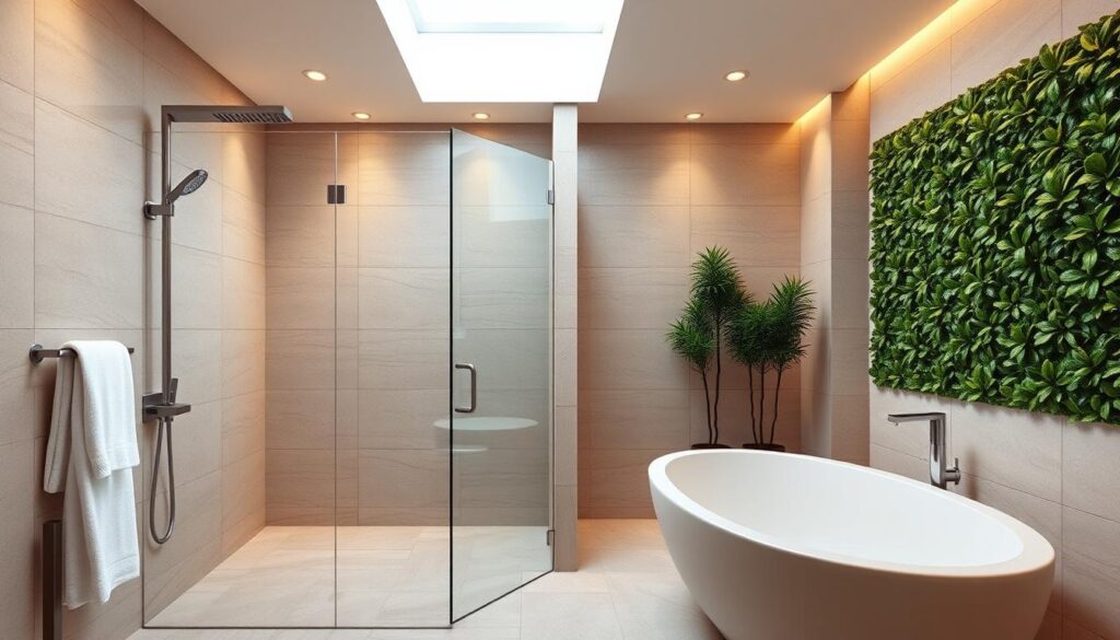 spa-like bathroom with rainfall shower