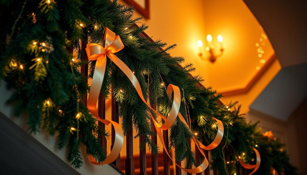 stairway garland and ribbon decor