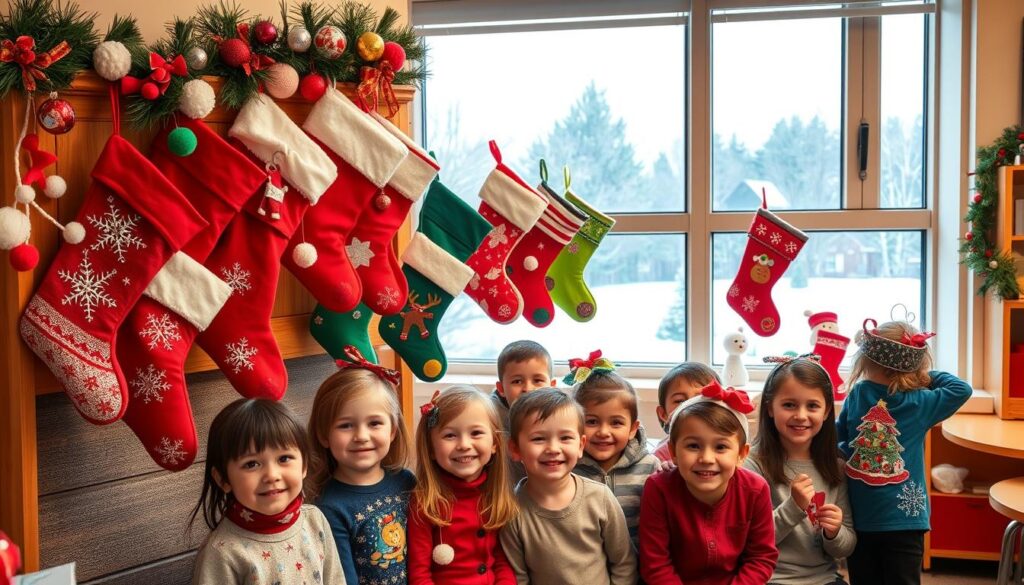 student-made holiday stockings