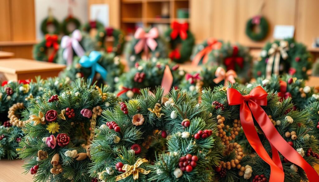 student-made holiday wreaths