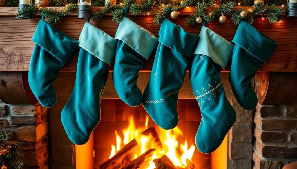 teal Christmas stockings