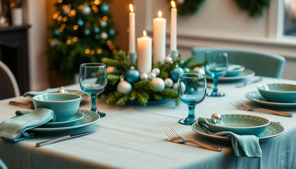 teal Christmas tableware