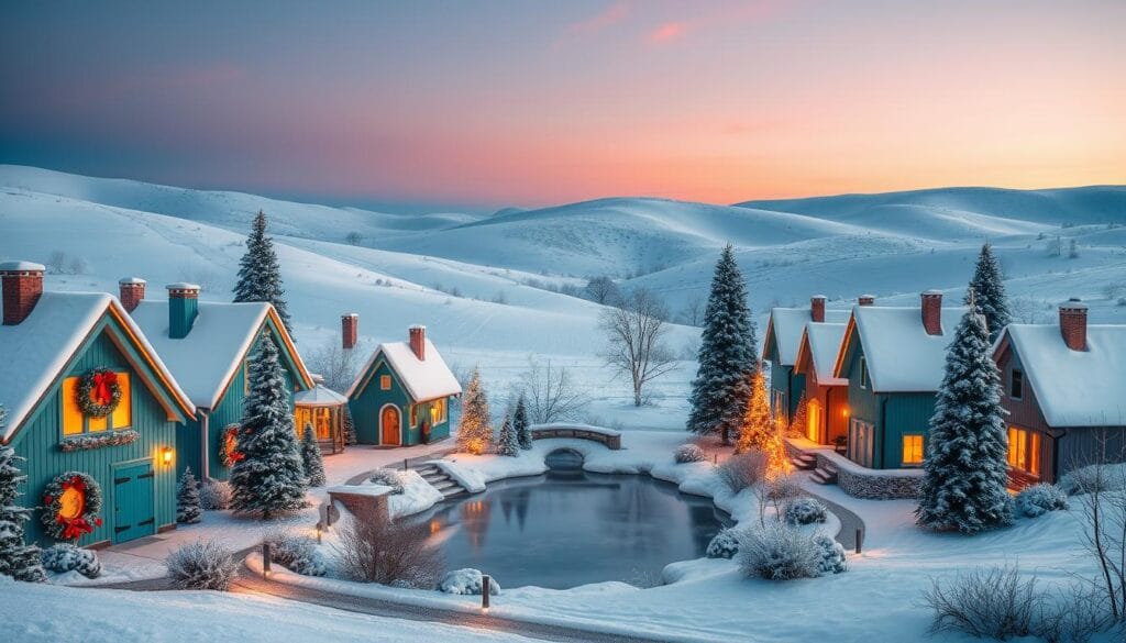 teal Christmas village display