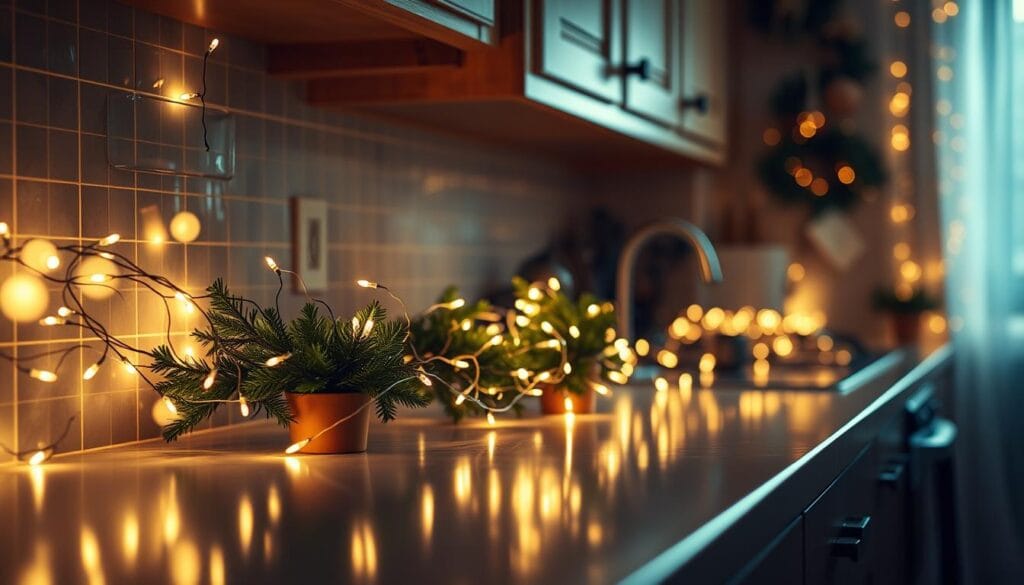 twinkling lights kitchen decor