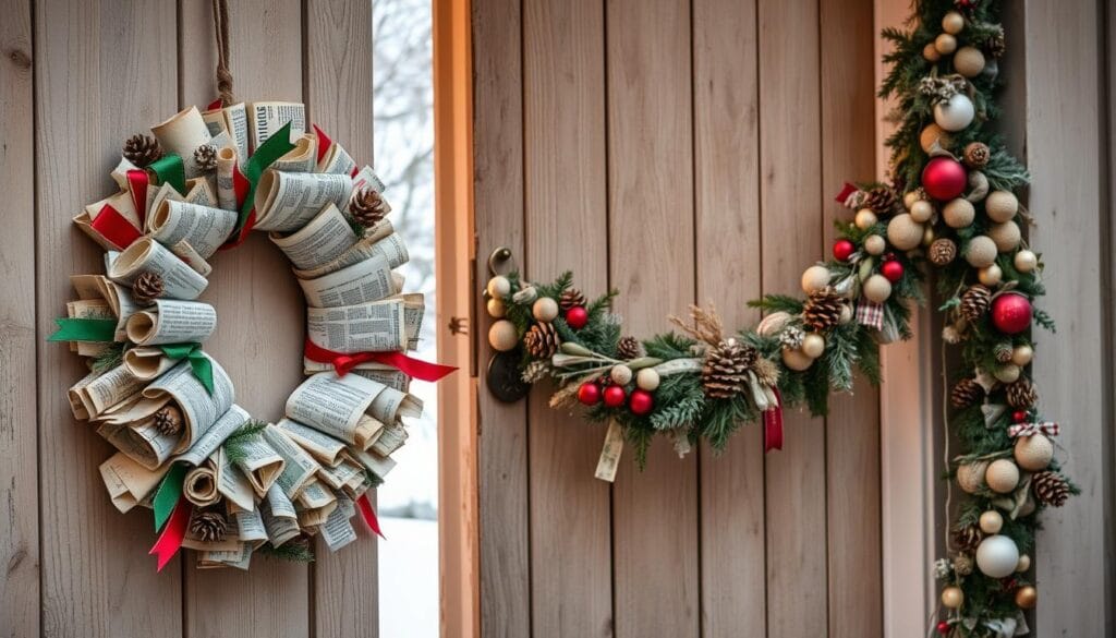upcycled Christmas door decor