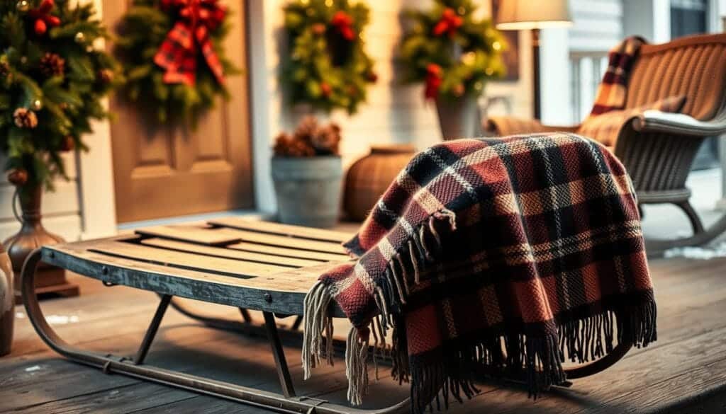 vintage sled buffalo plaid decor