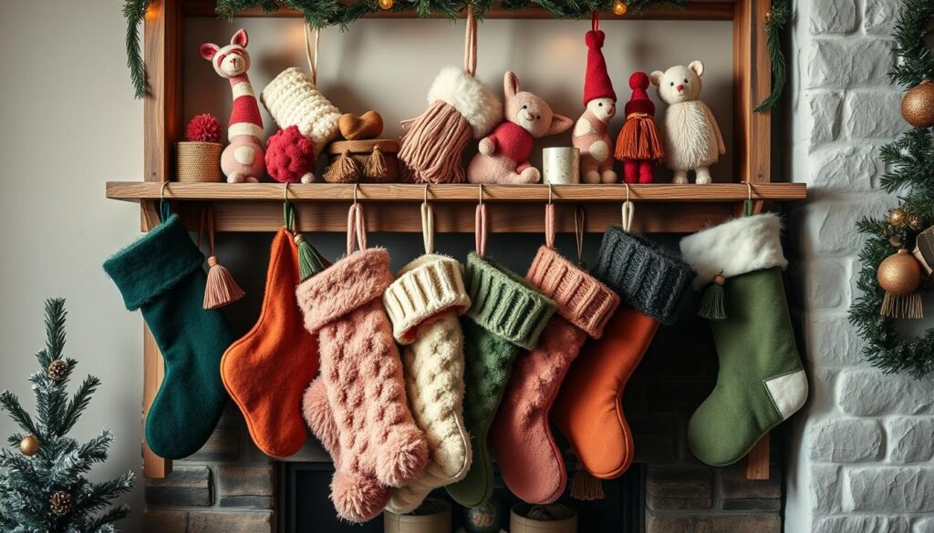 whimsical tassel and stocking displays