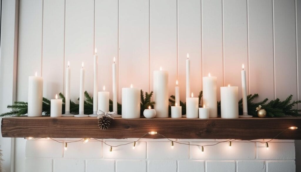 white candle displays
