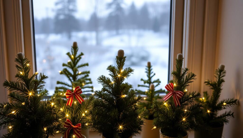 windowsill mini christmas trees