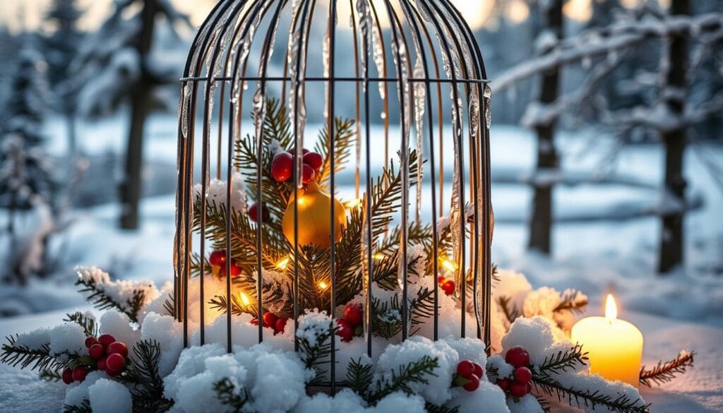 winter birdcage centerpiece