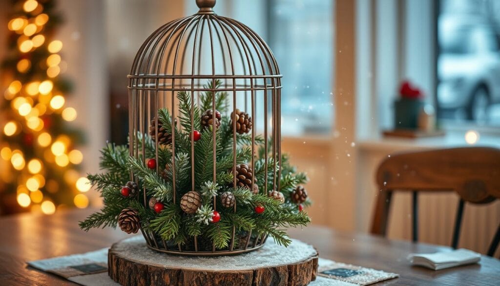 winter birdcage centerpiece