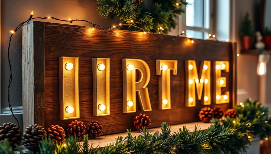 wooden light-up marquee sign