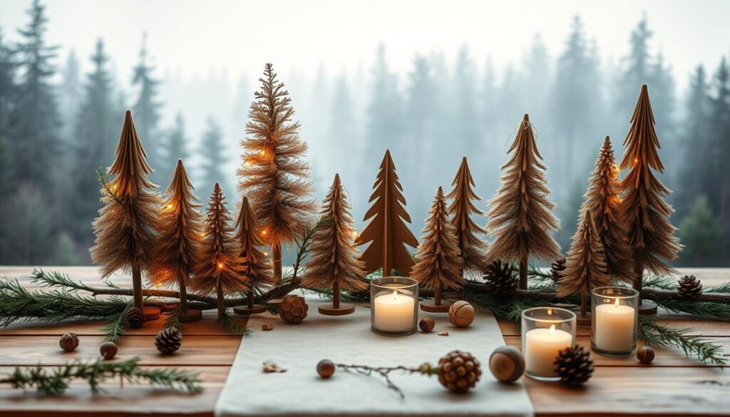 wooden trees tablescape