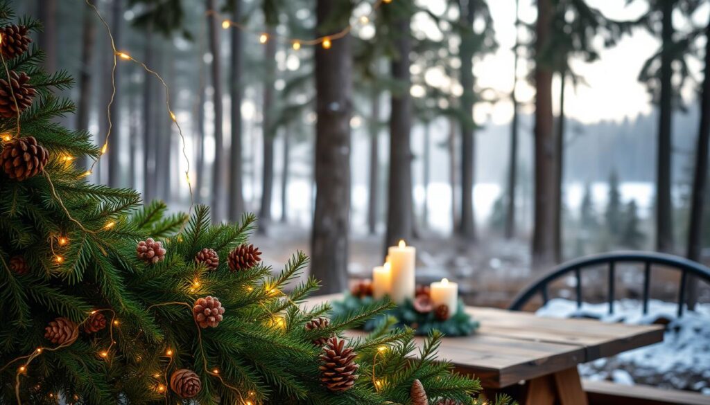 woodland holiday garlands and pinecones