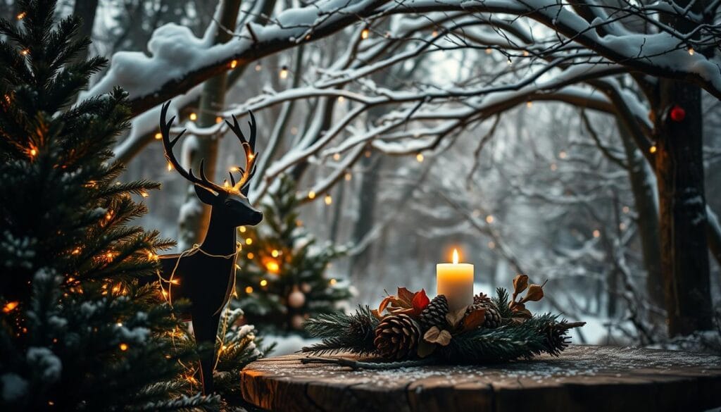 woodland themed Christmas decor with wildlife motifs